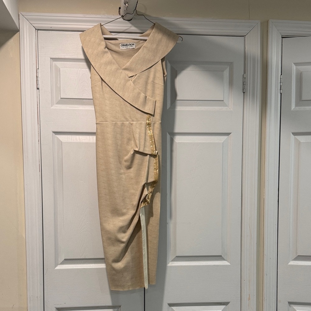Chiara Boni Beige Dress with gold detail trimming